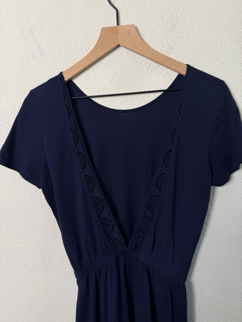 Sezane Lucille Dress Maritime Navy Blue Lace Deep V Back Midi Womens Size S - Picture 2 of 7